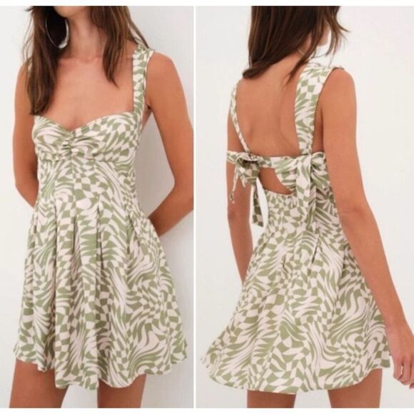 For Love and Lemons Women's L Green Leaf Print Mini Dress Summer Casual